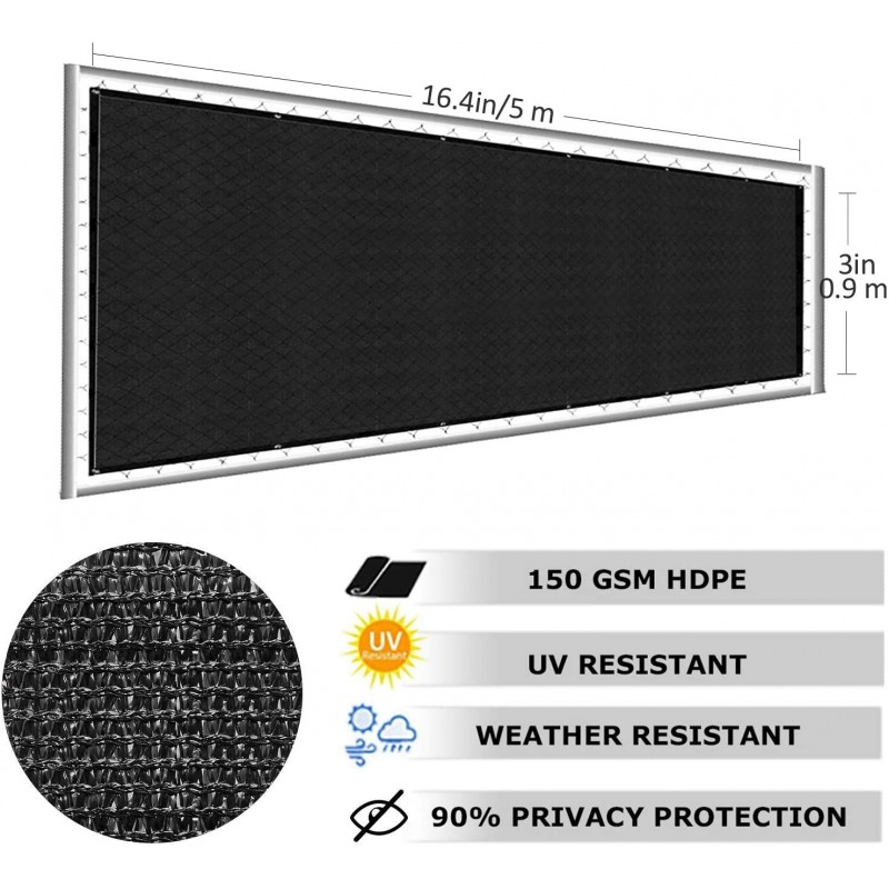  Fence Privacy Screen, 3ft x16ft Mesh Fence Windscreen for Porch Deck, Outdoor, Backyard, Patio, Balcony to Cover Sun Shade, UV-Proof, Weather-Resistant